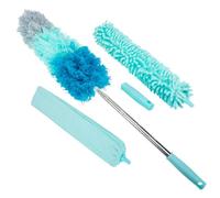 HEALEEP Plumero Telescópico Extensible 2.5 M Mango Grueso Azul Claro, Juego de 5 Piezas para Limpieza de Polvo en Techos, Persianas y Rincones, Cepillo Quitapolvo Estático para Hogar