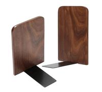 HEALEEP Sujetalibros Decorativo de Madera Nogal Negro, 2 Piezas Grandes Base Metálica, Organizador Multifunción para Escritorio, Oficina y Estudio, Soporte para Libros y Documentos