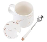 HEALEEP Taza de Cerámica con Diseño Mármol Claro y Patrón de Rayo, Taza para Café Caliente con Cucharilla y Tapa, Set Decorativo Adecuado para Hogar, Oficina y Obsequio Elegante