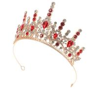 HEALEEP Tiara de Novia Roja Gemas de Imitación Kc, Diadema de Princesa Vintage para Mujer, Tocado para Bodas, Quinceañeras y Fiestas Formales