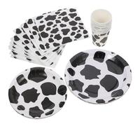 Healeved 1 juego de 50 platos de vaca, vasos de papel desechables para niños, servilletas desechables de vaca, suministros de fiesta de cumpleaños de granja, platos desechables para fiesta