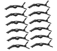 Healeved 12 Pinzas de Pelo Resistentes y Ligeras para Peluquería Profesional Tipo Cocodrilo de Plástico Negro y Lavar Tu Rostro