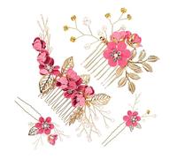 Healeved 12piezas Conjunto De Peinetas Para Novias Accesorios De Cabello Brillantes Peines Hechos Mano Para Bodas y Celebraciones Especiales Color Rosado