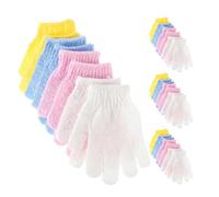 Healeved 16 Pares Guantes Exfoliantes de Baño Doble Cara Guantes de Nylon para Limpieza y Exfoliación Corporal Manoplas de Cinco Dedos Reutilizables para Spa Gimnasio y Uso Diario Casa