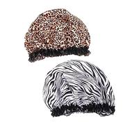 Healeved 1pieza Gorro De Ducha Para Mujeres Bonete De Sueño De Satén Encaje Protector De Cabello Para Uso Casa Zebra y Dorada