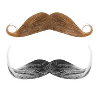 Healeved 2 Bigotes Falsos Realistas de Manillar - Barba Postiza Adhesiva para Hombre Y Mujer, Ideal para Disfraces, Entretenimiento, Teatro, Fiestas, Cosplay Y Halloween (Negro Marrón)