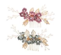 Healeved 2 Pcs Peine Nupcial Pelo Flores y Perlas, Accesorios de Novia para Boda, Pinza Pelo Elegante y Versátil Diseño Artesanal