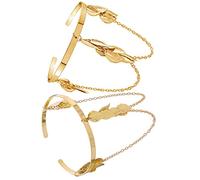 Healeved 2 Piezas Anillo de brazo de cadena de metal para largo minimalista bucle joyería del brazo de las mujeres brazaletes de hojas puños de mujeres pulsera de metal aleación Dorado