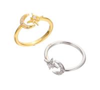 Healeved 2 Piezas Anillos De Estrella y Luna Para Mujer Joyería Vintage Anillo Abierto Ajustable Dedos Obsequio De Joyería Femenina