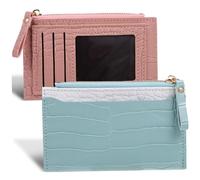 Healeved 2 Piezas Cartera Mujer PU Estampado Cocodrilo Monedero Grande Capacidad Multiusos Colores Azul y Rosa Resistente y Decorativa