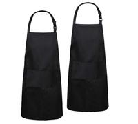 Healeved 2 piezas Delantal de Cocina Unisex Negro con Bolsillo Resistente Grasa para Chef y Barbacoa Delantal de Trabajo Duradero y para Hombres y Mujeres
