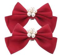 Healeved 2 Piezas Hebilla de Zapato Lazo Clips para Zapatos de Novia Decoración para Bodas Color Vino Tinto Material y Perla de Imitación Accesorios de Mujer