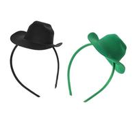 Healeved 2 Piezas Mini Sombreros Cowboy Headbands para Mujeres y Niñas Accesorios Western para Fiesta y Diademas de Cumpleaños Cowgirl Verde y Negro