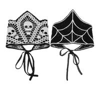 Healeved 2 Piezas Pañuelo Gótico de Calavera Pañuelo Cabeza Mano Diseño de Telaraña Diadema de Crochet para Halloween Accesorios Cabello para Mujer