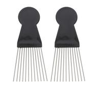 Healeved 2 Piezas Peine Afro de Acero Negro para Hombre Peine de Estilismo Resistente para Peinados Estimula Circulación y Cuida Raíz para Cabello Seco y Mojado