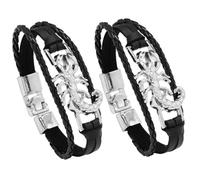Healeved 2 piezas Pulsera Escorpión para Hombre Punk Brazalete de Cuero Trenzado con Adorno Metálico Diseño Gótico para Estilo Hip-hop y Rock Urbano de Negras