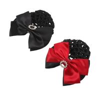 Healeved 2 Piezas Satin Bow Hairnet With Rhinestone Clip Mesh French Style Bun Cover For Work And Dance Silky Bowknot Barrettes For Women And Hair Accessories