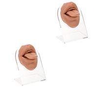 Healeved 2juegos Modelo De Lengua De Flexible Para Práctica De Piercing Oral Con Soporte Simulación De Facial Para Exhibición y Entrenamiento