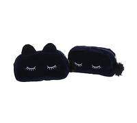 Healeved 2piezas Adorable Cat Cosmetic Bags Large Capacity Travel Makeup and Pen Organizers Flocking Wash Storage Pouches