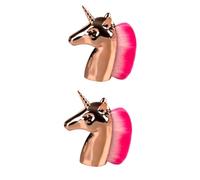 Healeved 2piezas Pincel De Maquillaje Forma De Unicornio Mango Dorado y Cerda Rosa Brocha De Polvo Para Mujeres y Niñas Para Uso Diario y Profesional Incluye Bolsa De Almacenamiento