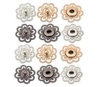 Healeved 30 Botones a Presión Metálicos de 21 MM Diseño de Flor Hueca Kit de 30 Piezas Colores Oro Plata y Color Pistola Broches para Coser Ropa Faldas Vestidos y Camisas Cierres