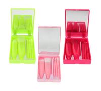 Healeved 3juegos Brochas de Maquillaje de Viaje para Base Sombra de Ojos y Rubor Brocha Cosmética Portátil con Espejo Mini Herramienta de Maquillaje para Mujeres y Niñas Set