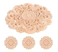 Healeved 4 Apliques de Madera Tallada sin Pintar Redondos de 10 CM Decoración Floral para Muebles Armarios y Puertas Apliques Reutilizables para Bricolaje y Restauración de Interiores