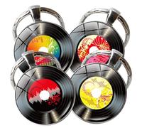 Healeved 4 Llaveros Colgantes de Disco Vinilo Negro, Amuletos de Llave Diseño Musical, Accesorios para Fiestas y Decoración Diy, Regalos para Amantes Música, Set de 4 Piezas