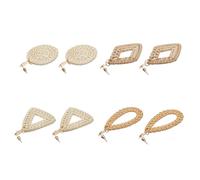 Healeved 4 Pares de Pendientes Largos Tejidos Geométricos de Ratán en Madera, Decoración Elegante para Fiesta y Vida Diaria Estilo Delicado y Natural