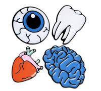 Healeved 4 piezas Broches Creativos de Órganos con Diseño de Cerebro Corazón Ojo y Diente Alfileres Divertidos para Chaquetas Bolsos y Vestidos Accesorios Únicos para Fiestas y Regalos