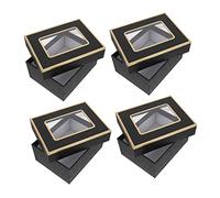Healeved 4piezas Cajas De De Papel De Ventana Transparente y Bordes Dorados Organizadores Para Joyas y Cosméticos Caja De Almacenamiento Multifuncional Para Fiestas y Eventos