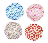 Healeved 4piezas Gorro De Ducha Elástico Para Niño Niña Satén Suave Para Baño y Cuidado Facial Incluye Diseño De Frutas y Flores