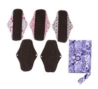 Healeved 5 Piezas toalla sanitaria con bolsa señoras durante la noche lavable mujer período servilleta de tela sanitaria toalla higiénica con bolsa El medio es microfibra. Color Aleatorio