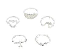 Healeved 5piezas Anillo De Onda Plano Anillo Hueco Corazones Amorosos Para Mujer Para Fiesta y Diario