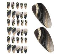 Healeved 6 Cajas Cajas de Uñas Postizas Adhesivas con Purpurina y Rayas Brillantes Reutilizables para Manicura DIY Decoración Temporal para Mujeres y Salones