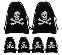 Healeved 6 Piezas Bolsas de Cordón de Poliéster Negro para Halloween Temática, Bolsa para Dulces y Recuerdos en Fiestas de Halloween y Aventuras Náuticas