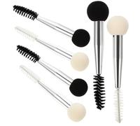 Healeved 6 piezas Brochas de Maquillaje con Esponja de Doble Punta para Cejas y Pestañas Aplicador Versátil para Base Corrector y Máscara Diseño Ergonómico y Negro con Tubo Plateado