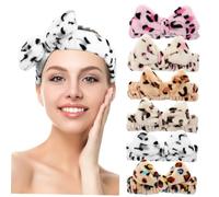 Healeved 6 Piezas diadema de leopardo diadema con clips de superior de ducha s de maquillaje para mujer de felpa facial de spa vellón de coral