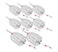 Healeved 8 Piezas Jaula Roja Cebo de Acero de Pesca Inoxidable para | Trampa de Cebo, Estructura de Malla Soldada, Liberación Fácil, Portátil y Resistente para Crawfish y Smelt