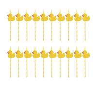 Healeved 80 pajitas de papel con forma de pato, pajitas de fiesta con dibujos animados y adorno de pato, tubo decorativo a rayas para beber, ideal para baby showers y fiestas de cumpleaños.