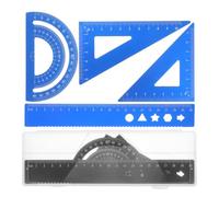 Healeved 8piezas Reglas de Geometría Transportador Escuadra y Cartabón de Metal con Estuche Portátil Juego de Papelería Escolar para Estudiantes Oficina y Dibujo Técnico