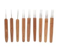 Healeved 9 Agujas de Crochet para Rastas Mango de Bambú Ergonómico Cabezal Metálico Pulido Acabado Carbonizado Duradero Herramienta Versátil para Trenzar Cabello y Manualidades Set de