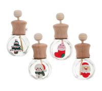 Healeved Ambientadores Navideños para Coche 4piezas Botellas Difusoras de Vidrio y Madera Clip para Rejilla de Ventilación Diseño Calcetín Muñeco de Nieve Árbol de Navidad y Papá Noel