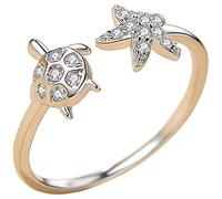 Healeved Anillo De Tortuga Para Mujer Joyería De Animales Marinos Diseño De Estrella De Mar y Tortuga Anillo De Plata Cierre Abridor Obsequio De Cumpleaños Para Ella