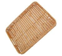 Healeved Bandeja Rectangular de Plástico Tejido Imitación Ratán Color Marrón Claro Tamaño Grande 40X30X45 CM Bandeja Multifuncional para Almacenar Cosméticos y Perfumes en Baño y Mesa