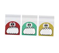 Healeved Bolsas De Galletas De Plástico Autoadhesivas 300 Piezas (100 Rojas, 100 Amarillas, 100 Verdes) Diseño De Dibujos Animados Para Snacks y Regalos Fiestas, Bodas y Panadería