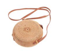 Healeved Bolso Bandolera Mujer Redondo de Rattan Hecho Mano Mini Bolso Casual de Bolsa Cruzada Artesanal para Verano Playa y Uso Diario