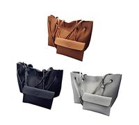 Healeved Bolso de Mano de Mujer Grande de PU Retro con Bolsa Cosmética Pequeña para y Ocasiones Formales Color Gris