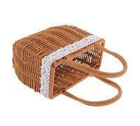 Healeved Bolso de Mano Mujer de Mimbre Tejido a Mano, Cesta Pequeña de Ratán Asa Superior, Diseño Vintage Detalle de Cuerda Blanca, Bolso Playa y Cesta para Picnic, 24x18,5x8,5 Cm