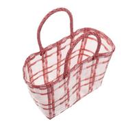 Healeved Bolso de Mano Tejido de Plástico Pequeño Rojo, Bolsa de Compras Reutilizable con Asas, Cesta Transparente para Supermercado y Uso Diario, Bolso Casual Multiusos